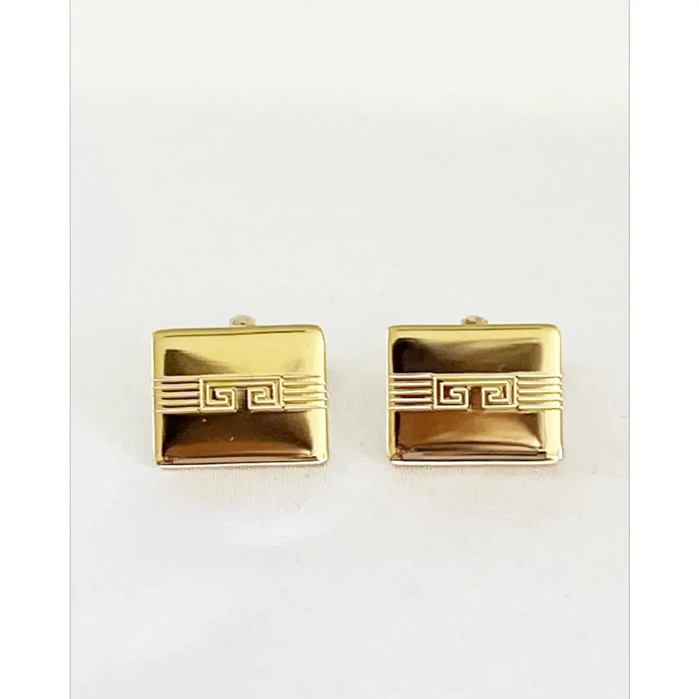 GIVENCHY Cufflinks Bijou Gold Tone Vintage Greek Design Geometric Rectangular